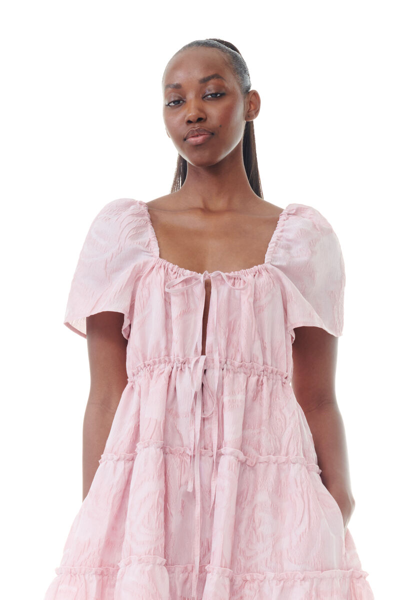 Pink Textured Cloqué Layer Kleid, Nylon, in colour Bleached Mauve - 2 - GANNI