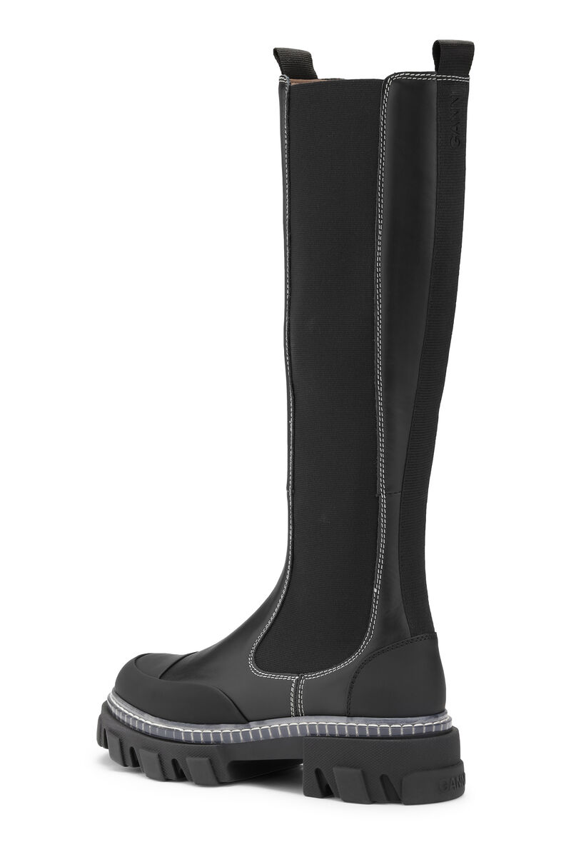 Höga Chelsea Boots med grova sulor, Calf Leather, in colour Black - 2 - GANNI
