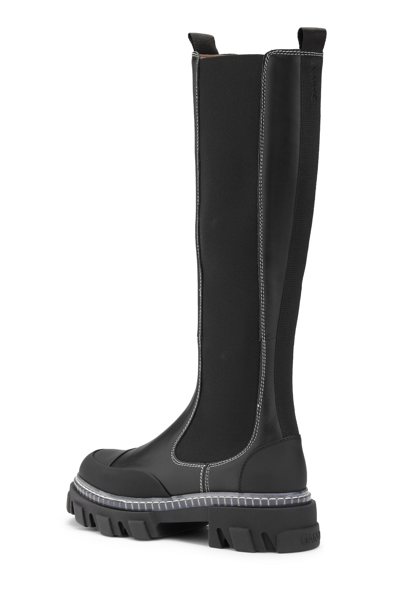 Cleated High Chelsea Boots, Calf Leather, in colour Black - 2 - GANNI
