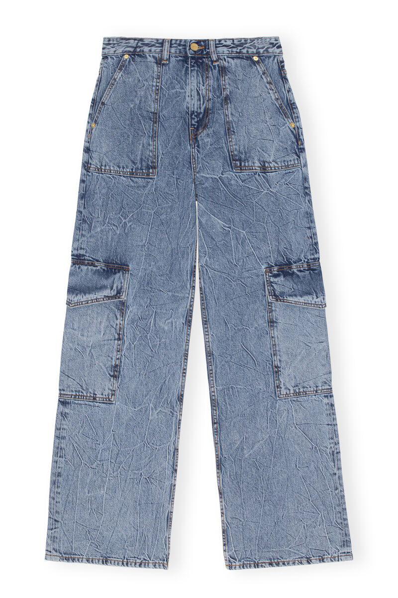 Crinkle Angi Jeans, Cotton, in colour Mid Blue Stone - 1 - GANNI