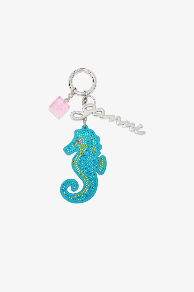 Seahorse Charm, Recycled Leather, in colour Scuba Blue - 1 - GANNI
