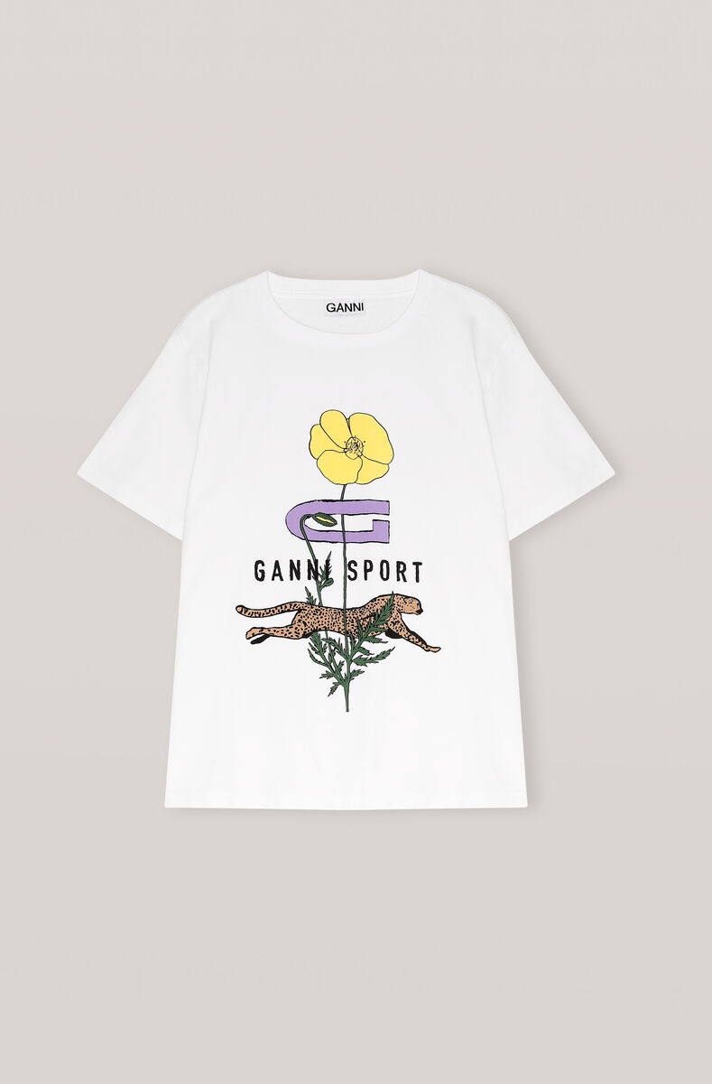 Basic Cotton Jersey T-shirt, Sport Flower, Cotton, in colour Bright White - 1 - GANNI