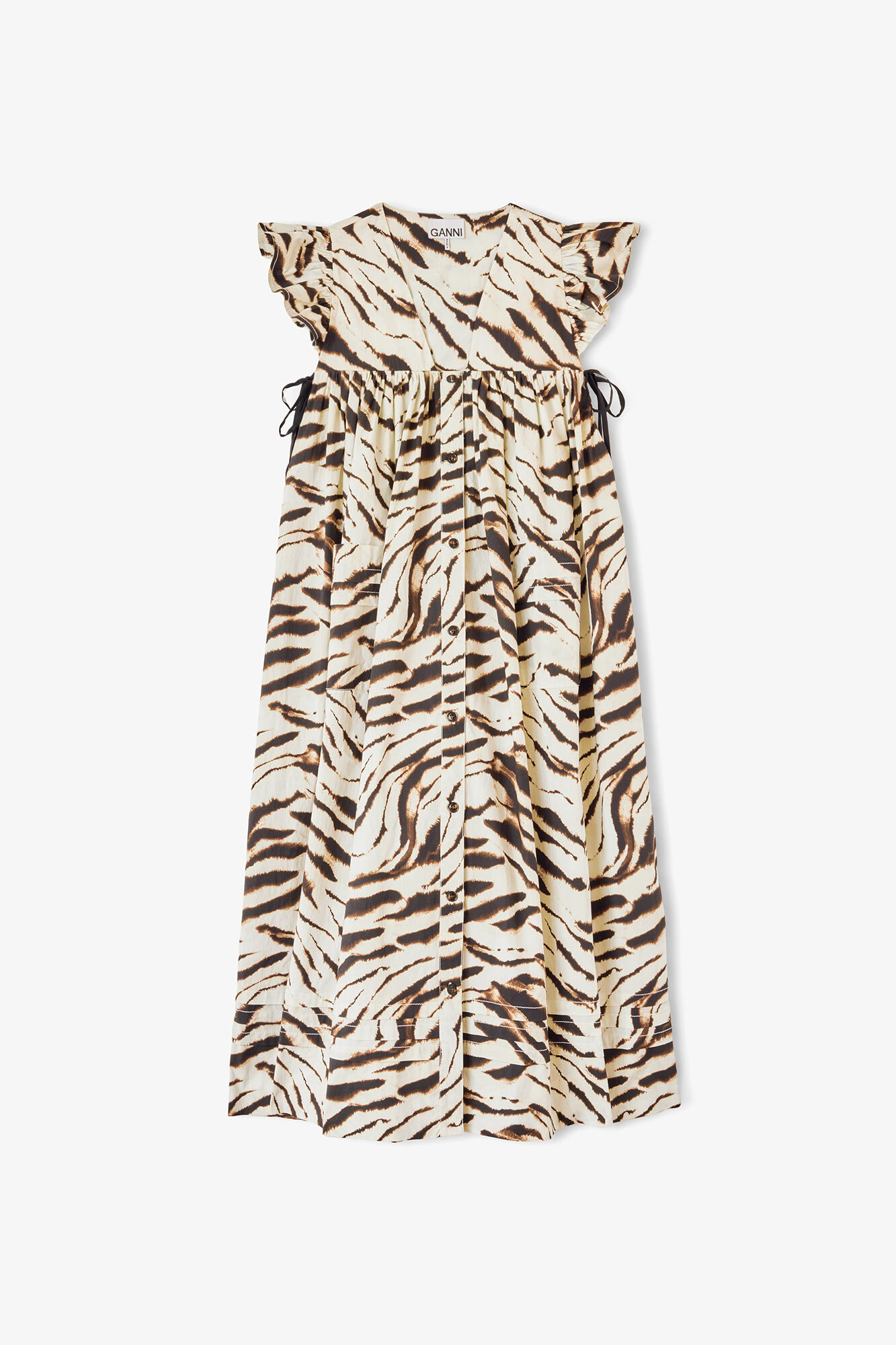 Dress in Printed Cotton, Organic Cotton, in colour Egret - 1 - GANNI