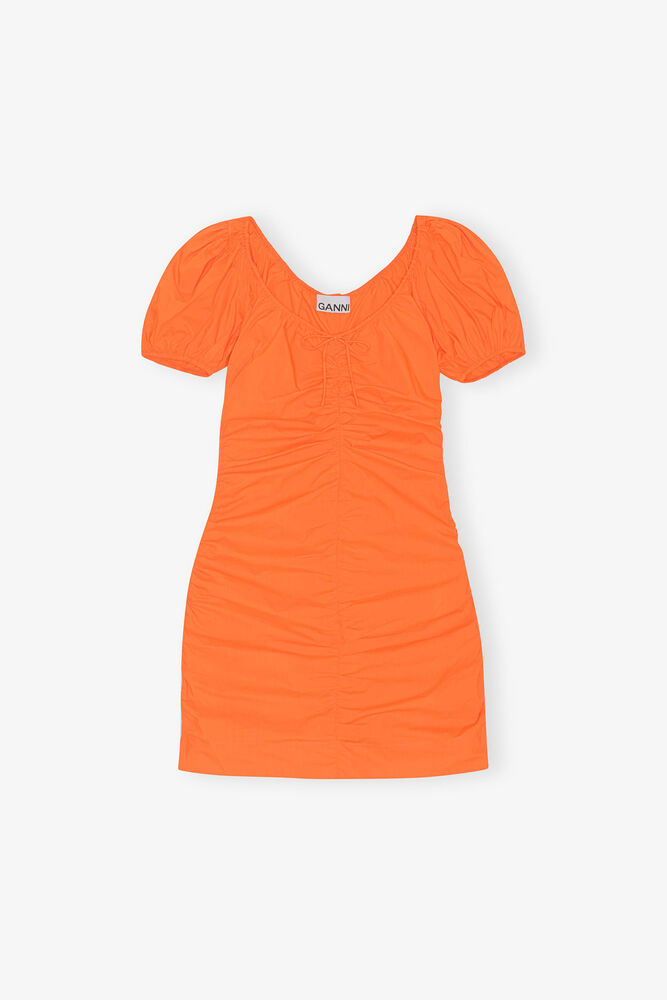 Cotton Poplin Mini Dress, Vibrant Orange