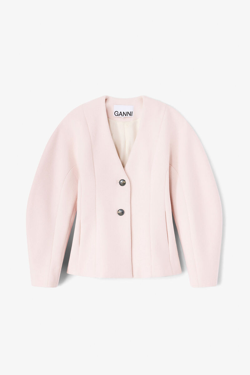 Pink Wool Blazer, Wool, in colour Ballerina - 1 - GANNI