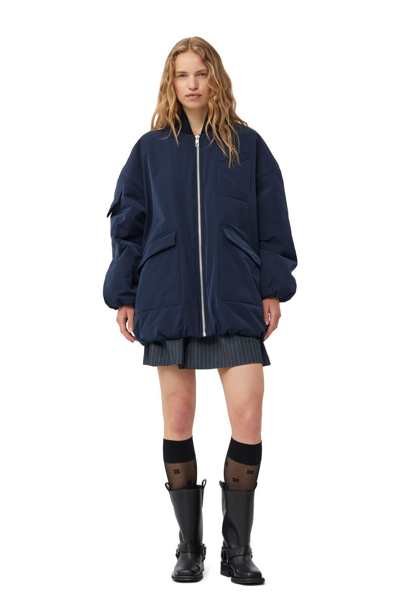 Blue Twill Oversized bomberjacka, Recycled Polyester, in colour Sky Captain - 2 - GANNI