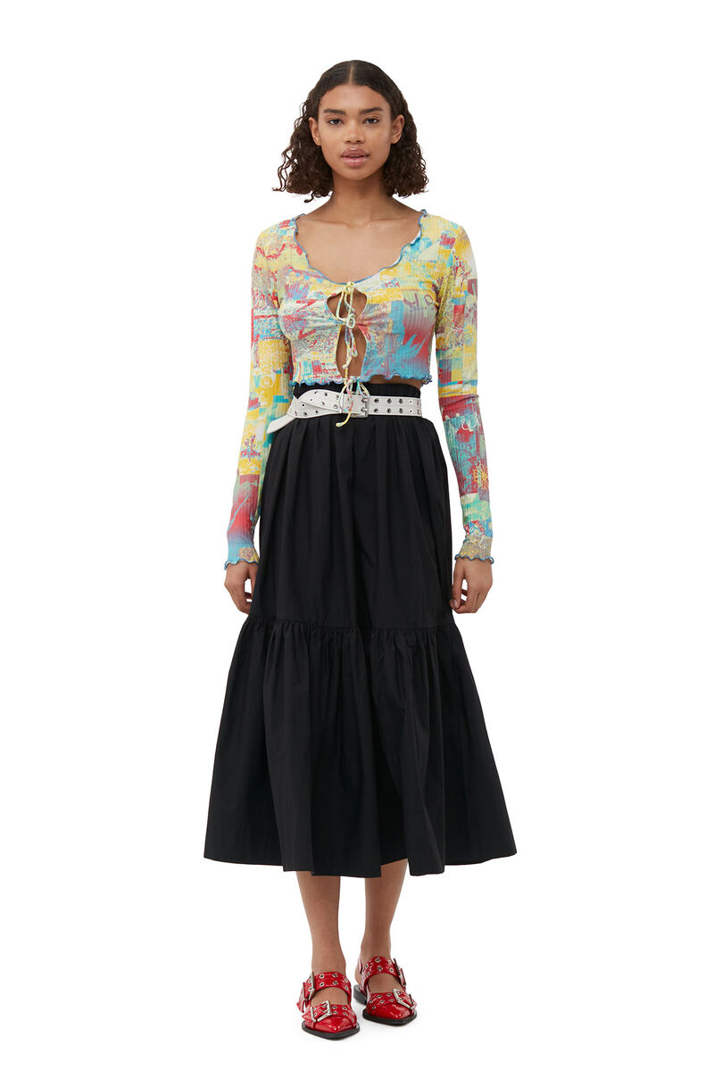Printed Rib Jersey Cropped Blouse, Elastane, in colour Multicolour - 2 - GANNI