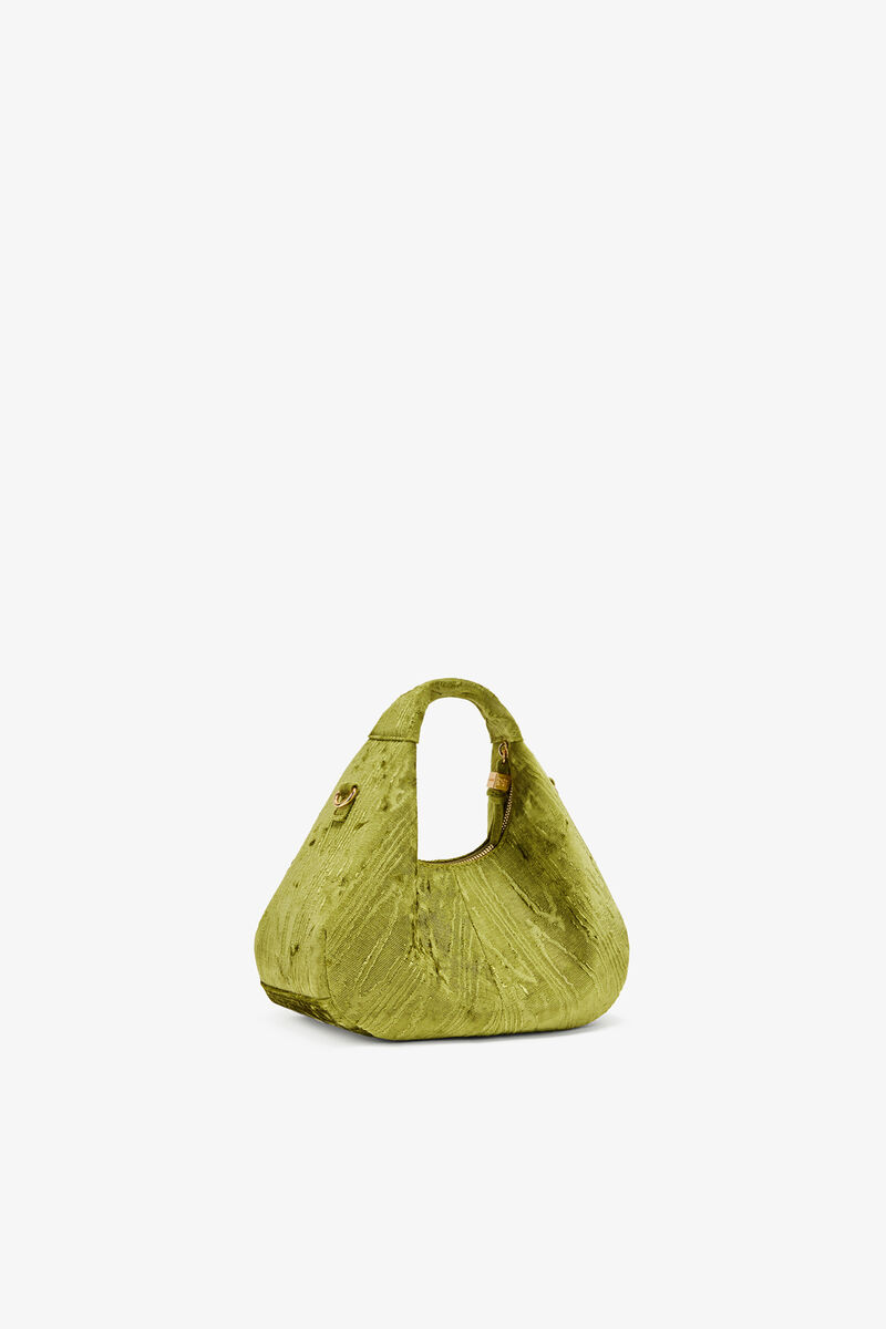 Mini-Hobo-Tasche aus Samt mit Moir&eacute;-Effekt, Recycled Polyester, in colour Spinach Green - 2 - GANNI