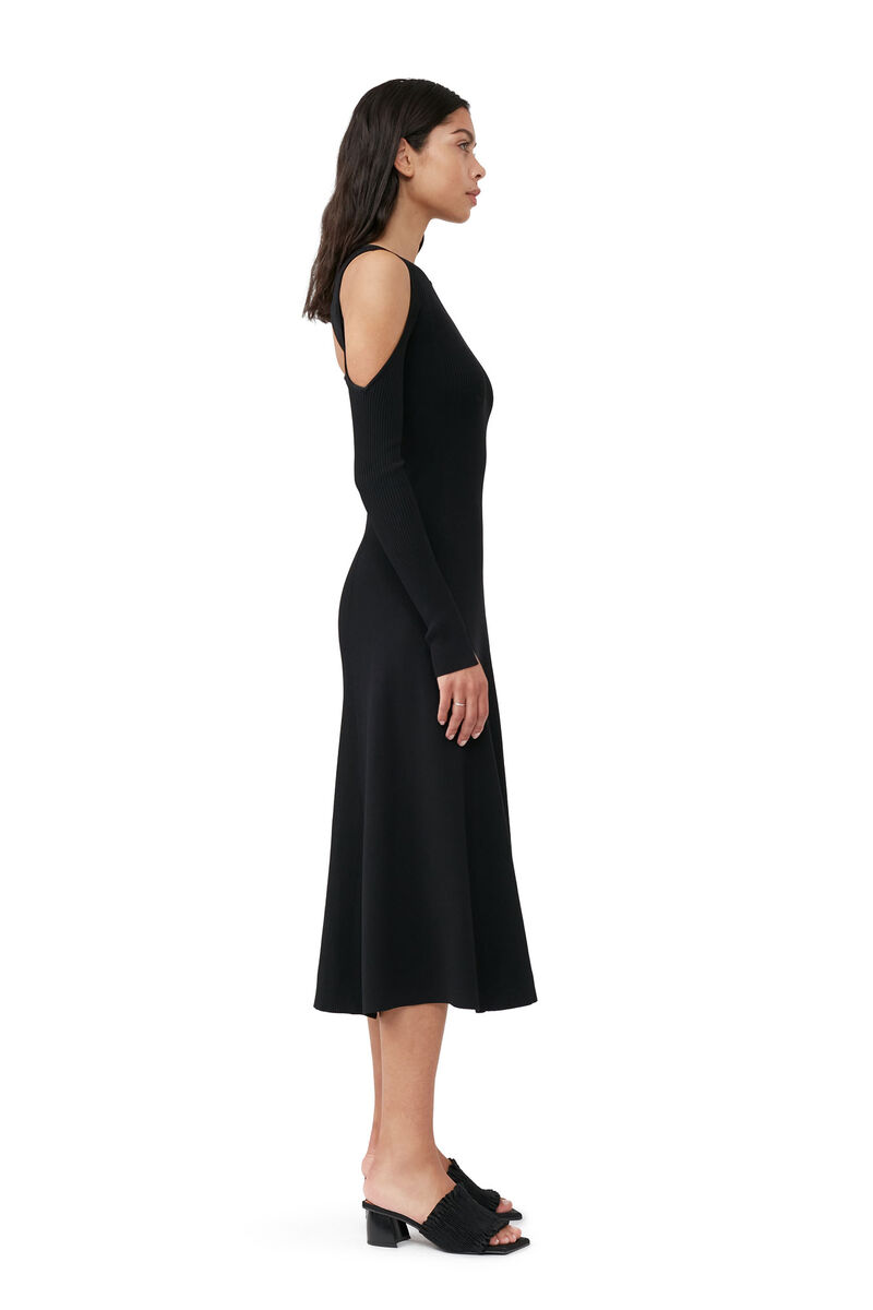 Melange Open Back Midi Dress, Elastane, in colour Black - 3 - GANNI