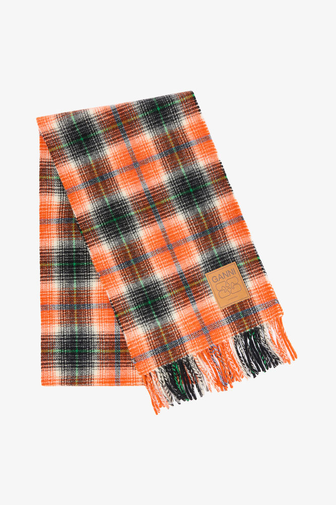 Scarf in Check Wool, Russet Orange