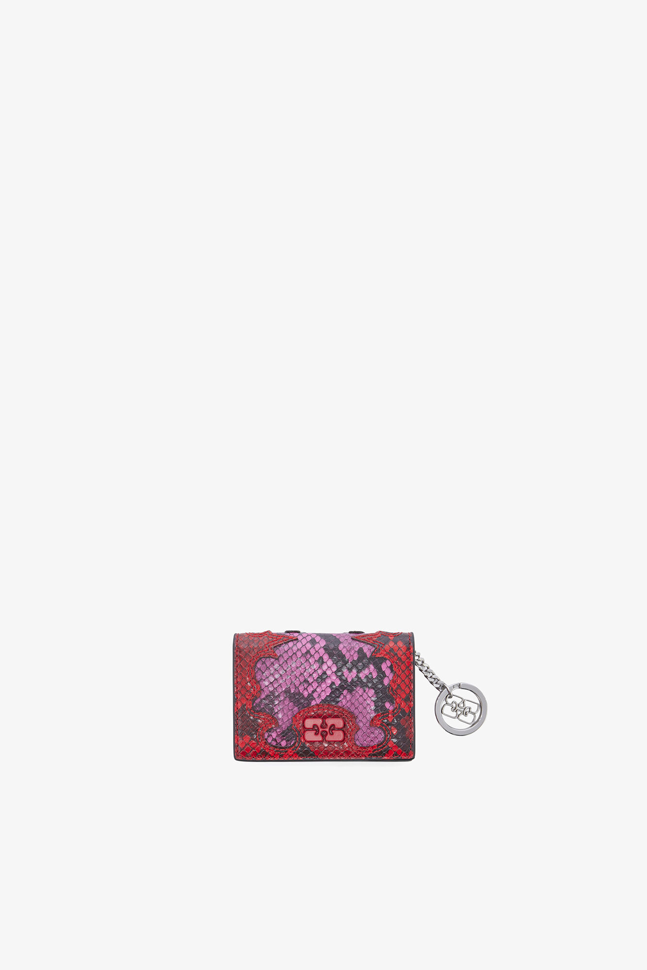 Bou Card Holder with Flap in Pink Snake, Recycled Polyester, in colour Raspberry Rose - 1 - GANNI