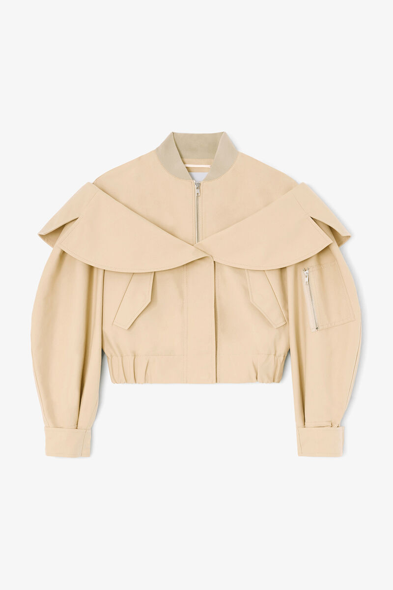 Bomberjakke i beige bomuld, Organic Cotton, in colour Warm Sand - 1 - GANNI