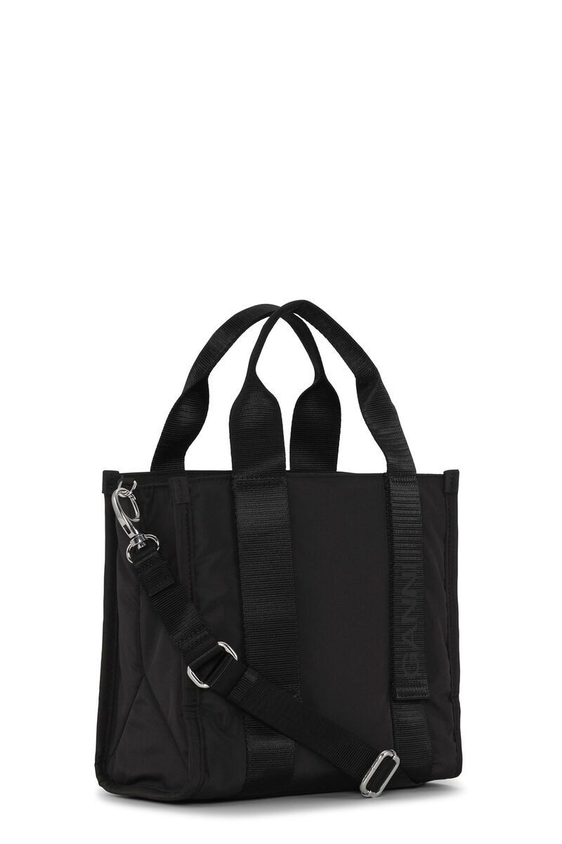 Small Black Tech Tote, Recycled Polyester, in colour Black - 2 - GANNI