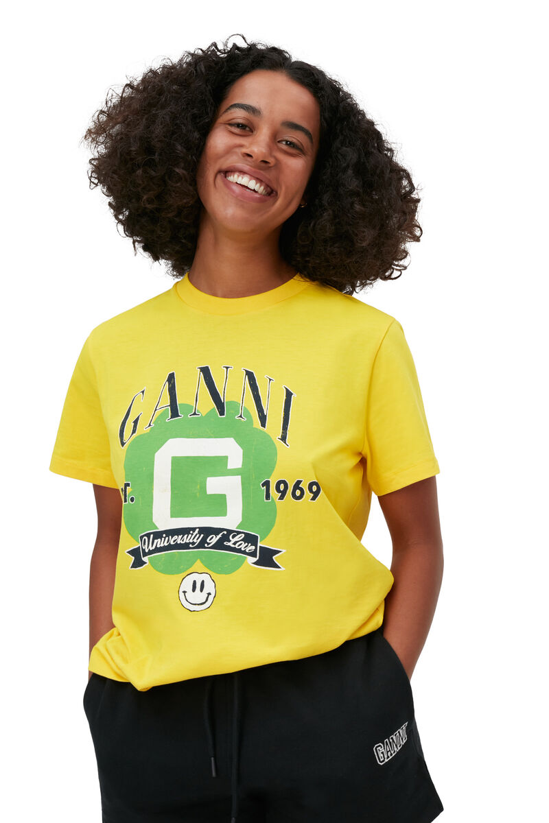 Sporty University Of Love T-shirt, Cotton, in colour Lemon - 3 - GANNI