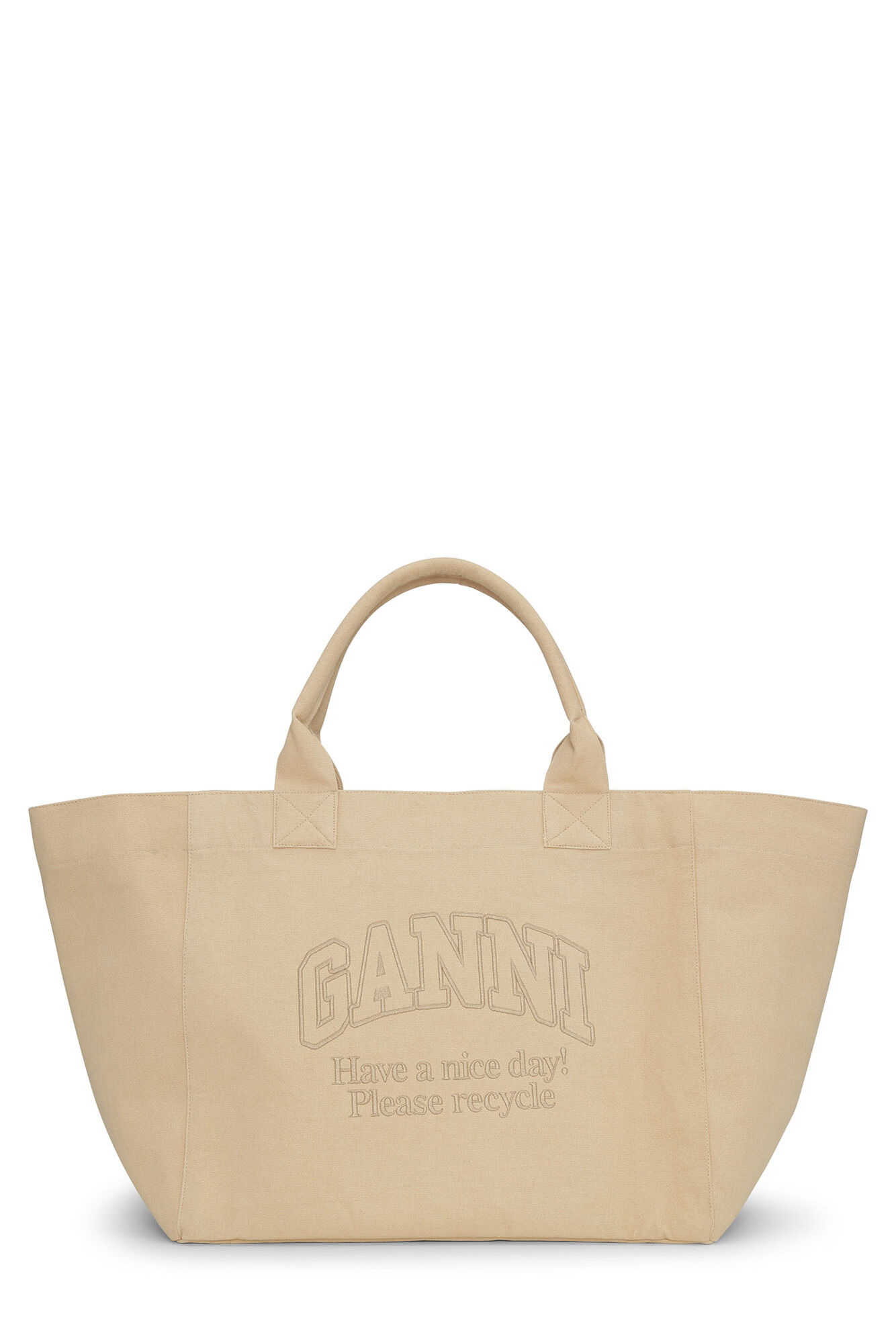Cream Oversized Canvas Tote Bag, Recycled Cotton, in colour Almond Milk - 1 - GANNI