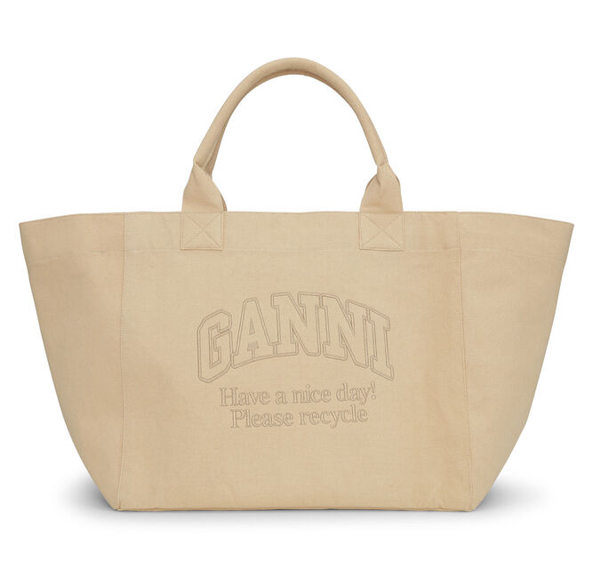 Cream Oversized Canvas Tote Bag | GANNI UK