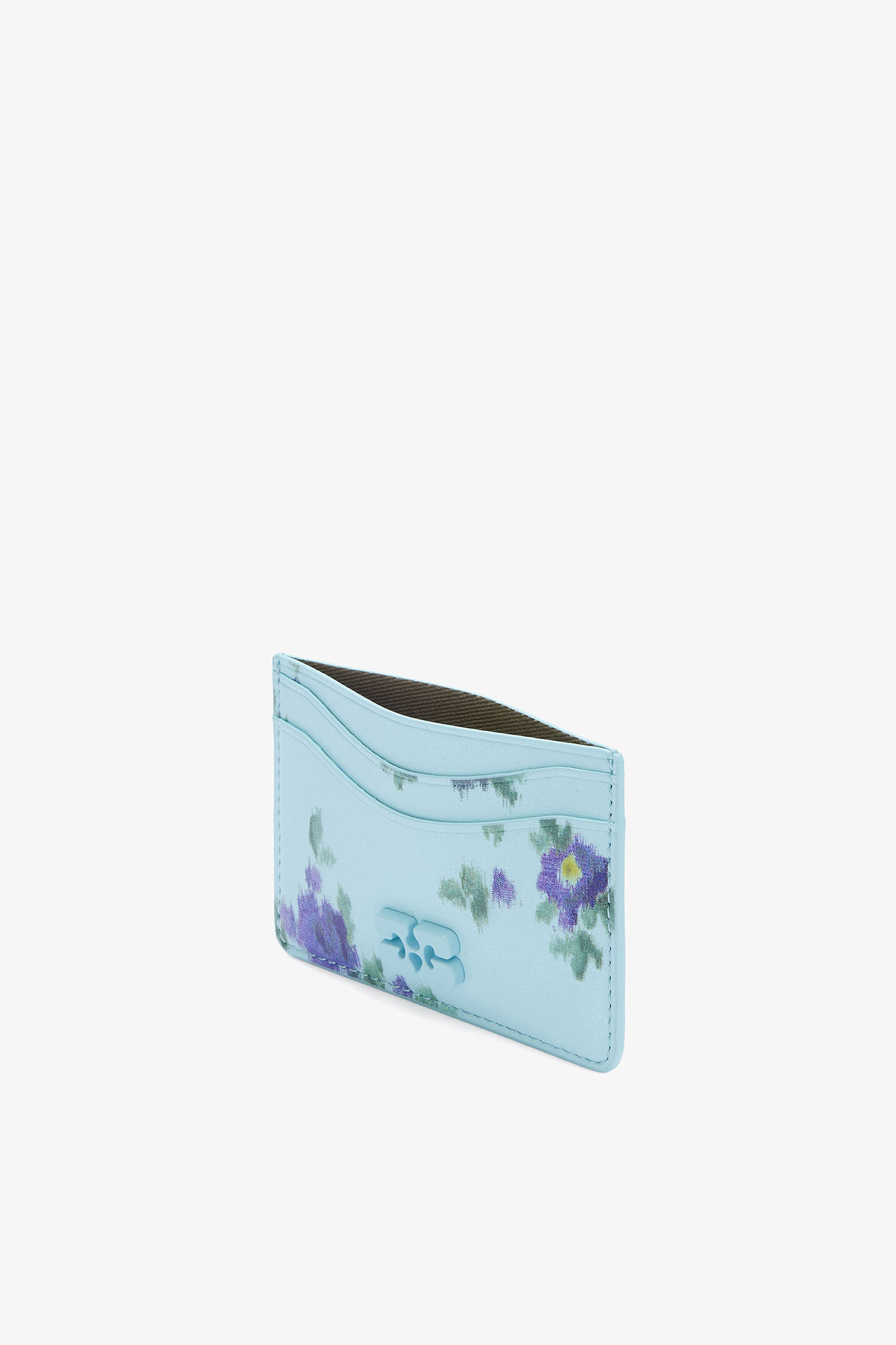 Bou Card Holder in Blue, Recycled Leather, in colour Iced Aqua - 3 - GANNI