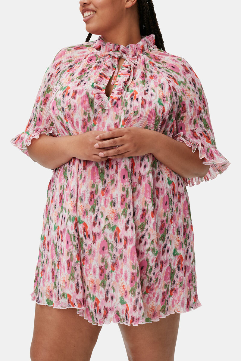 Pleated Georgette Ruffle Mini Dress, Recycled Polyester, in colour Sugar Plum - 3 - GANNI