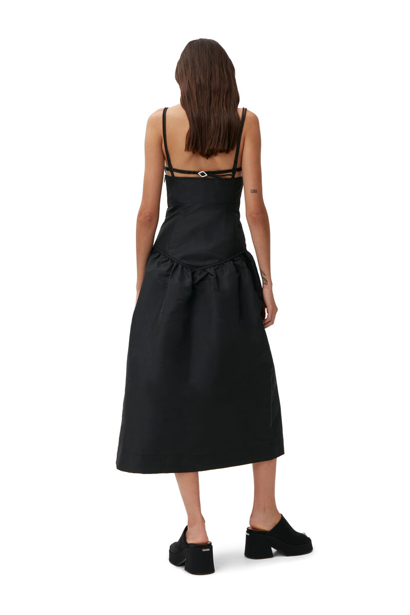 100% Recycled Polyester Midi Dress, Recycled Polyester, in colour Black - 2 - GANNI