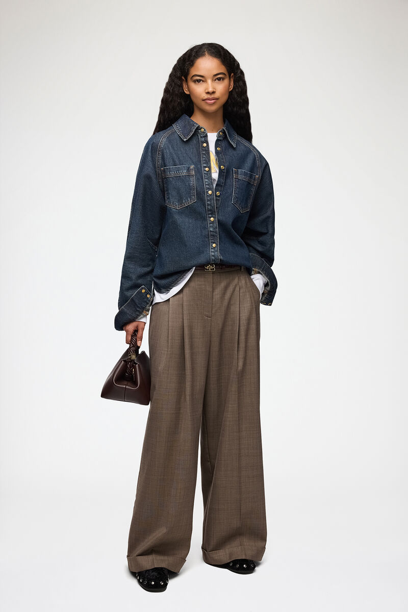 Hemd aus strukturiertem Slub-Denim, Recycled Cotton, in colour Dark Blue Vintage - 2 - GANNI