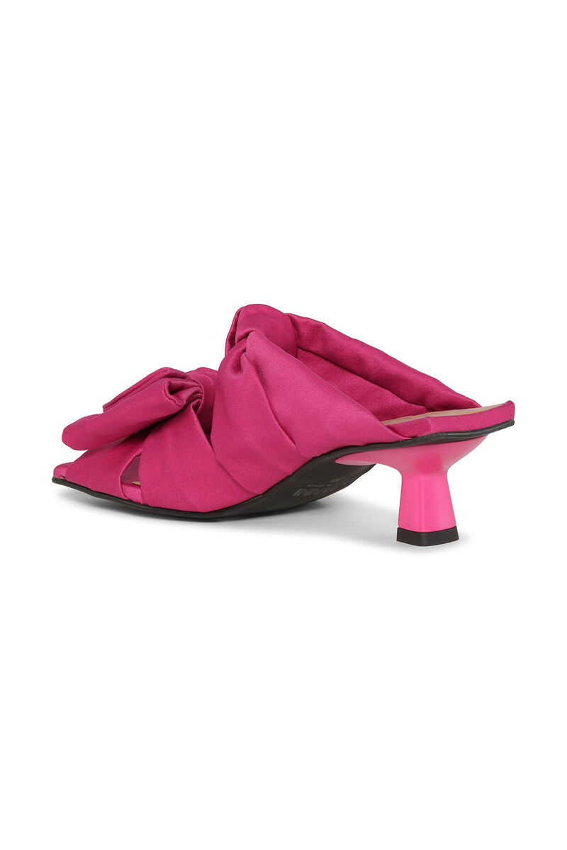 Pink Soft Kitten Heel Bow Mules, Polyester, in colour Love Potion - 2 - GANNI