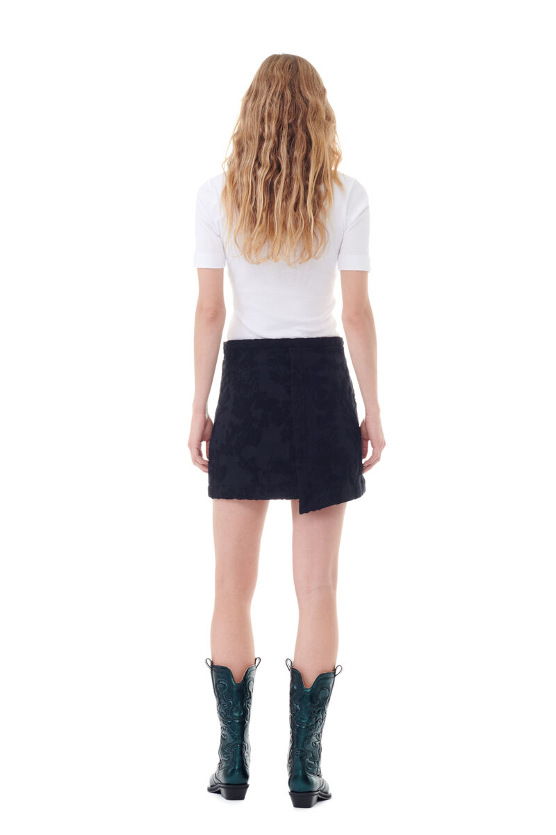 Black Boucle Jacquard Suiting Mini Skirt, Acryl, in colour Black - 3 - GANNI