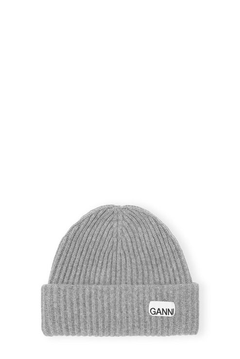 Ganni Loose Wool Rib Knit Beanie In Paloma Melange