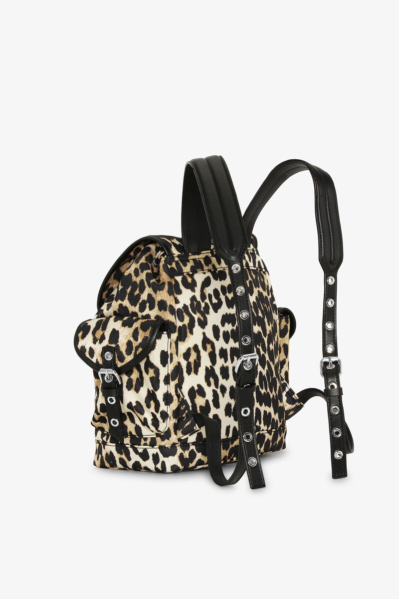 Leopard Small Nylon Bucky Backpack, Recycled Nylon, in colour Leopard - 2 - GANNI
