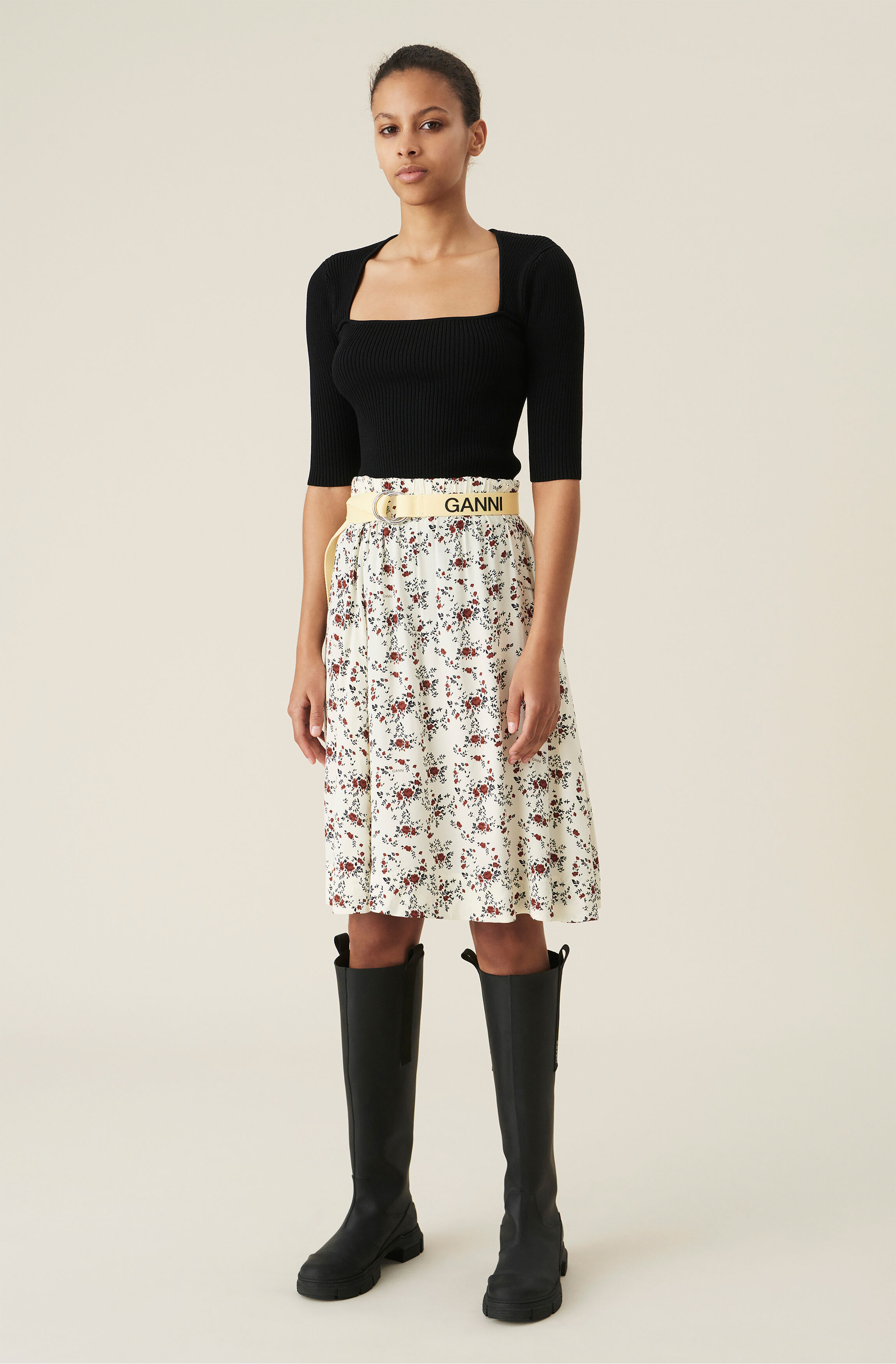 Ganni printed crepe skirt clearance