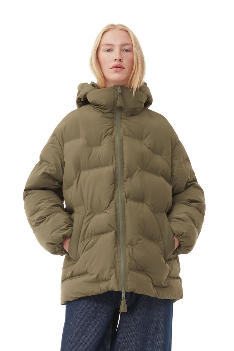 Veste Soft Puffer Midi, Recycled Polyester, in colour Kalamata - 1 - GANNI
