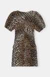 Ruched Mesh Mini Dress, Recycled Nylon, in colour Leopard Seedpearl - 2 - GANNI