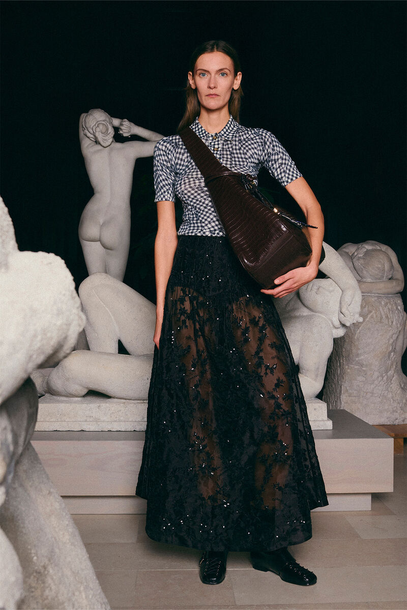 Black Embellished Organza Skirt, Recycled Polyester, in colour Black - 1 - GANNI
