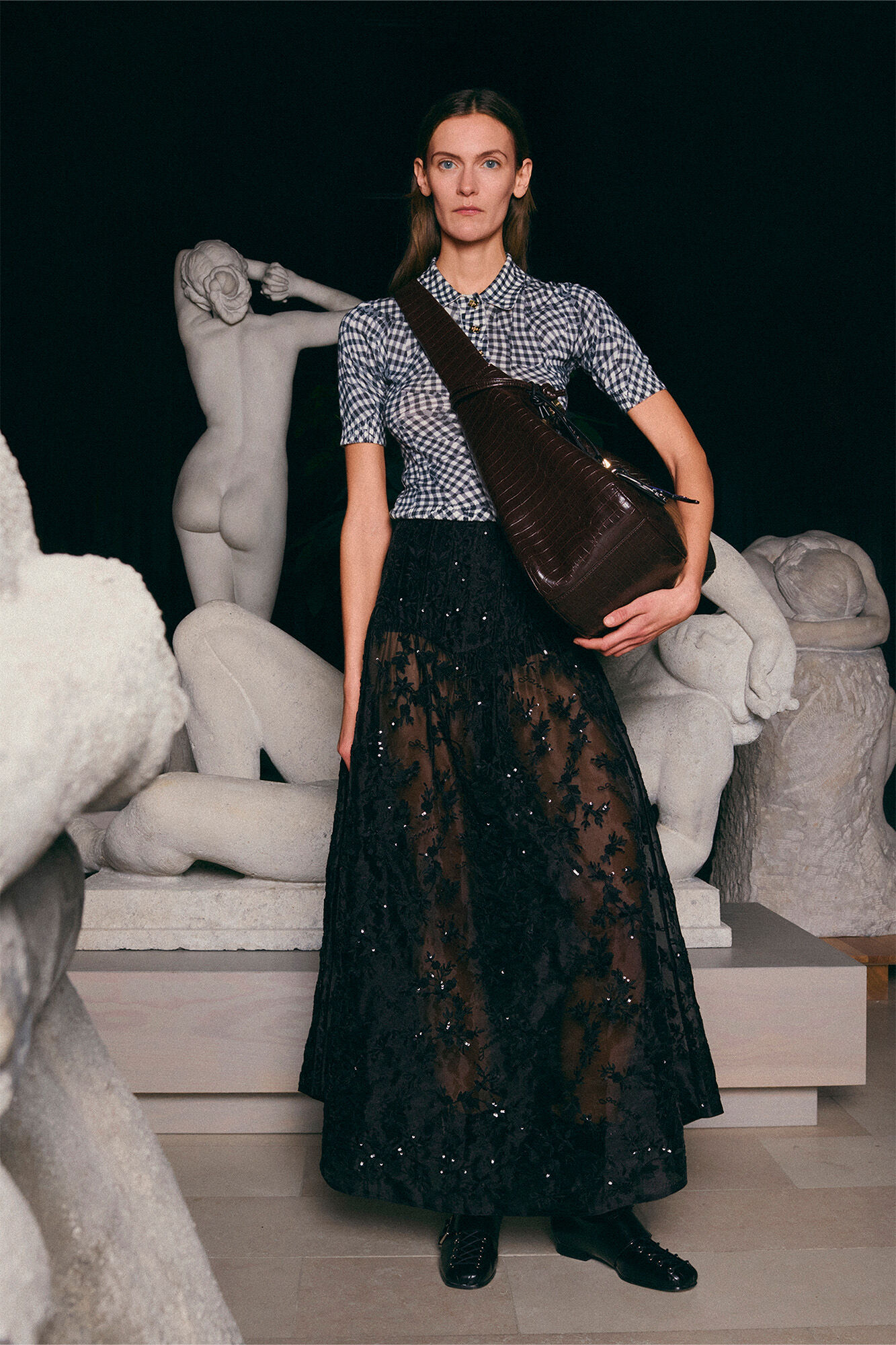 Black Embellished Organza Skirt, Recycled Polyester, in colour Black - 1 - GANNI