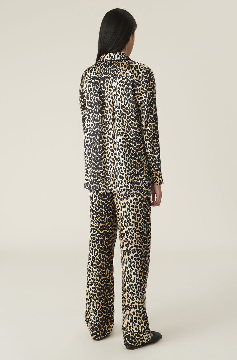 Silk Stretch Satin Shirt, Satin, in colour Leopard - 3 - GANNI