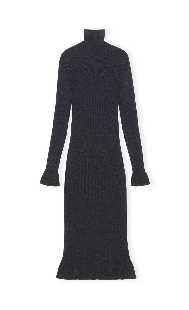 Knit Turtleneck Midi Dress, Elastane, in colour Dark Navy - 1 - GANNI