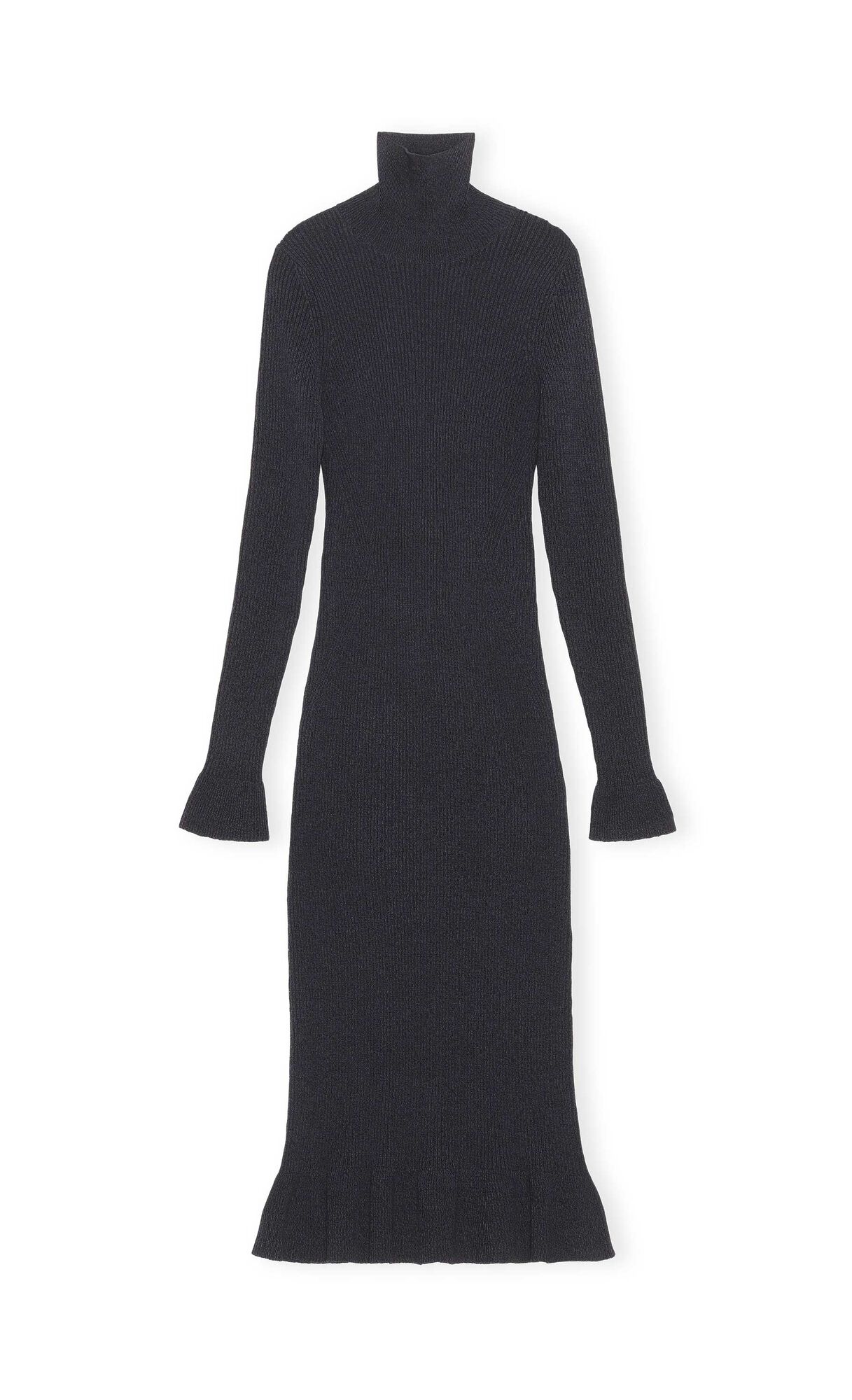 Melange Knit Open Back High Neck Dress, Elastane, in colour Dark Navy - 1 - GANNI