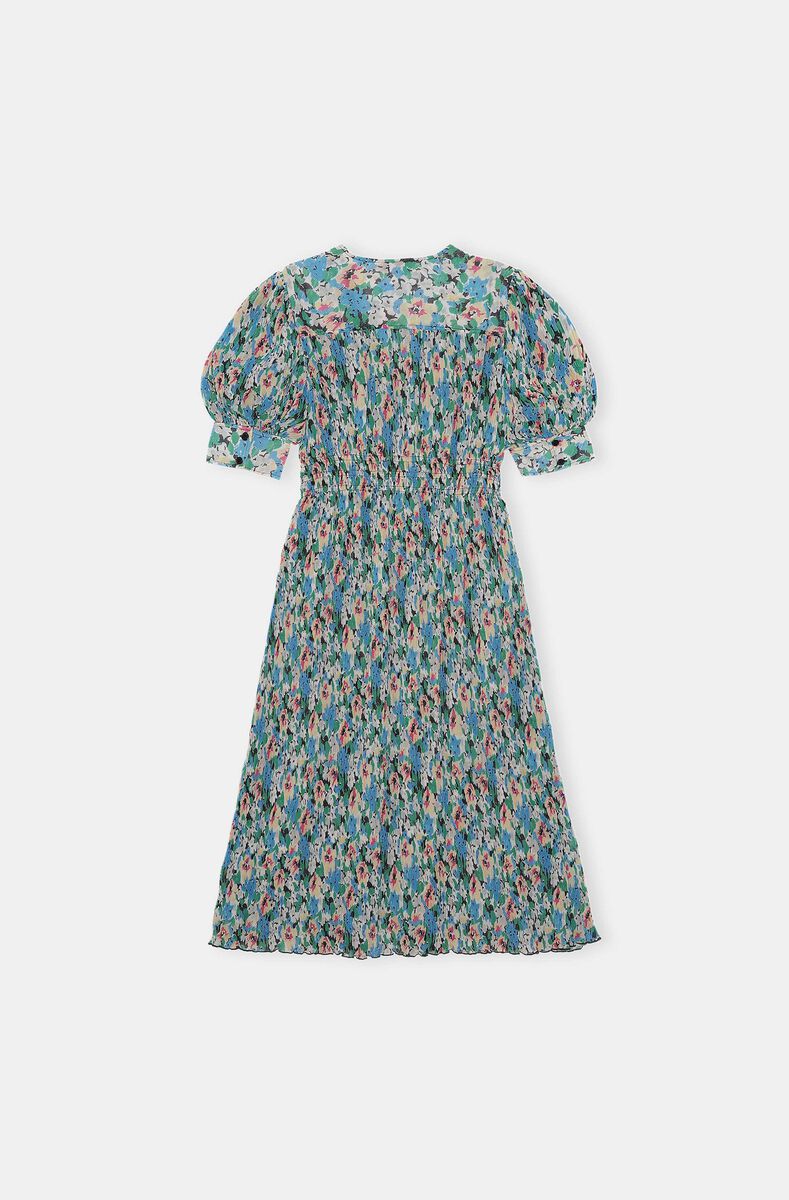 V-Neck Midi Dress, Polyester, in colour Floral Azure Blue - 2 - GANNI