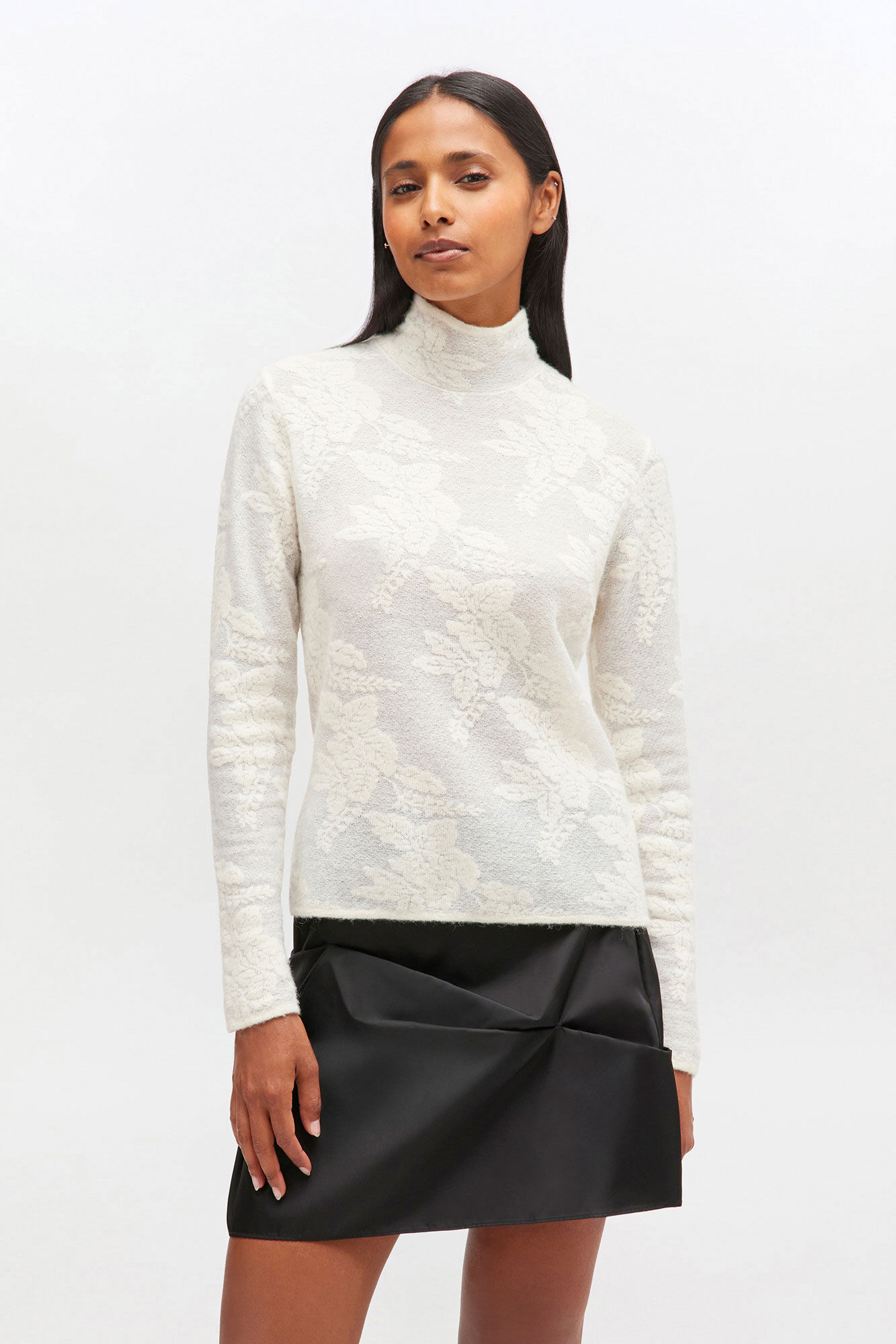 Ivory Sheer Turleneck, Alpaca, in colour Egret - 1 - GANNI