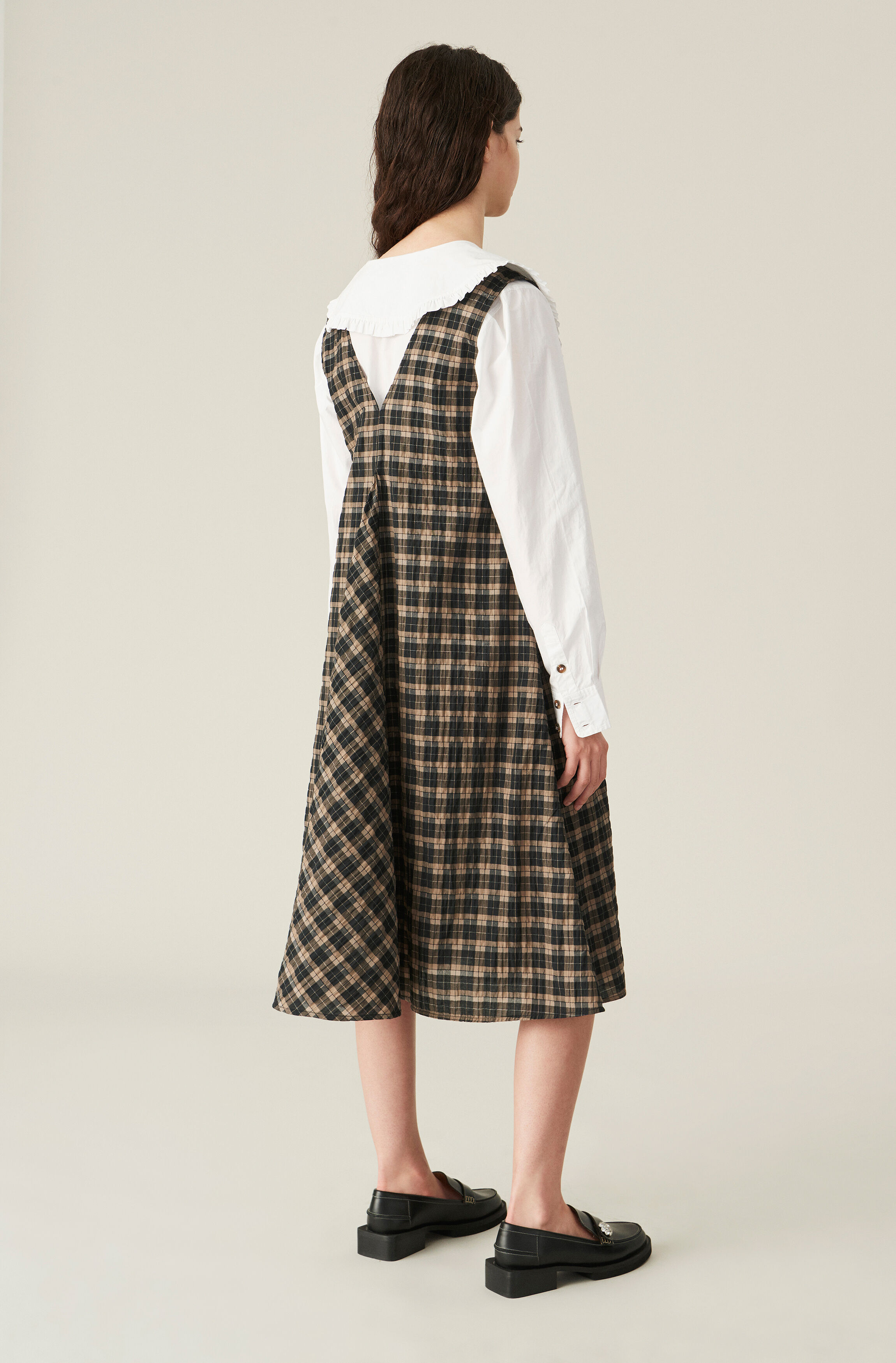 Ganni seersucker check midi dress clearance