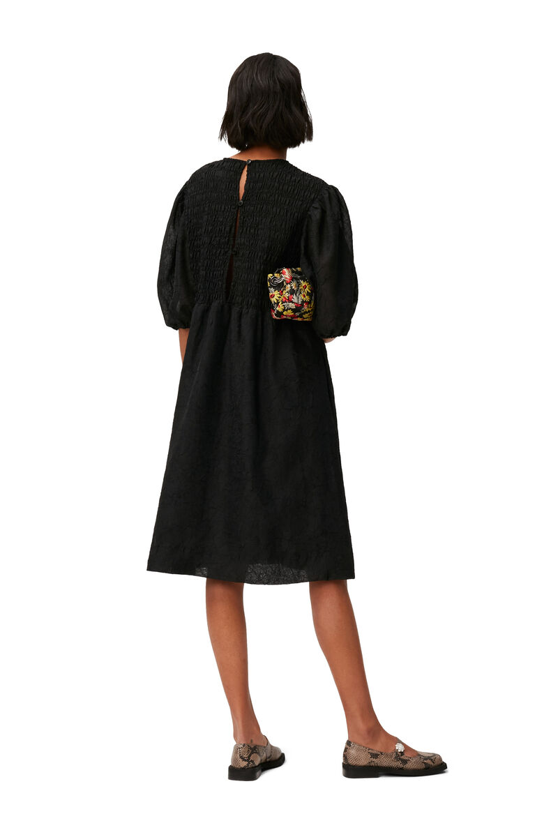 Midiklänning i krusat georgettetyg, Recycled Polyester, in colour Black - 2 - GANNI