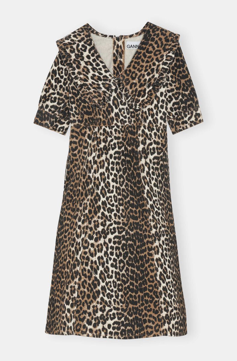 Denim Midi Dress, Lyocell, in colour Leopard - 1 - GANNI
