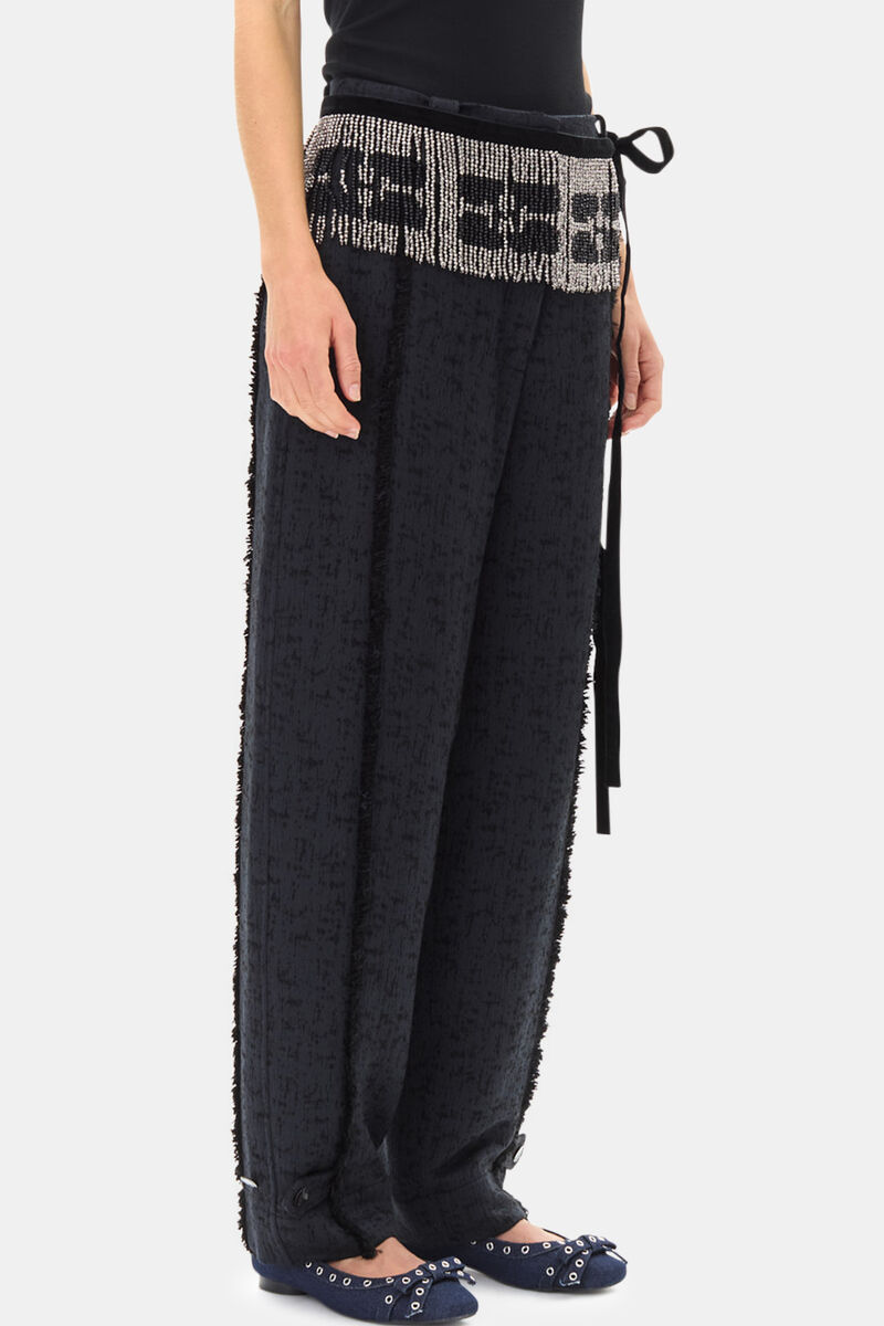 Hand Beaded Wrap Belt, Polyester, in colour Sky Captain - 2 - GANNI