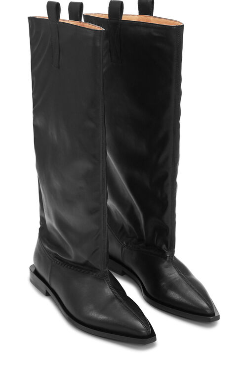 Black Western Loose Flat Tubular-boots, Polyurethane, in colour Black - 2 - GANNI
