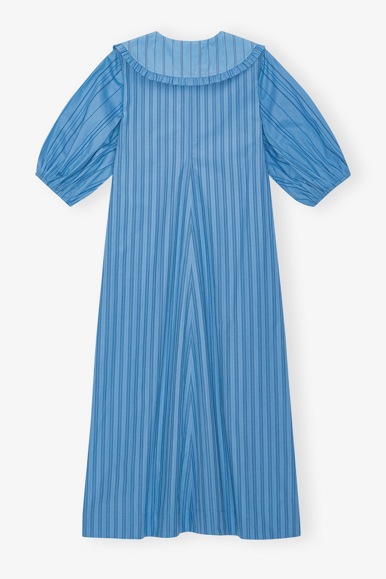 Re-cut Striped Cotton V-Neck Maxi Dress, Organic Cotton, in colour Silver Lake Blue - 2 - GANNI