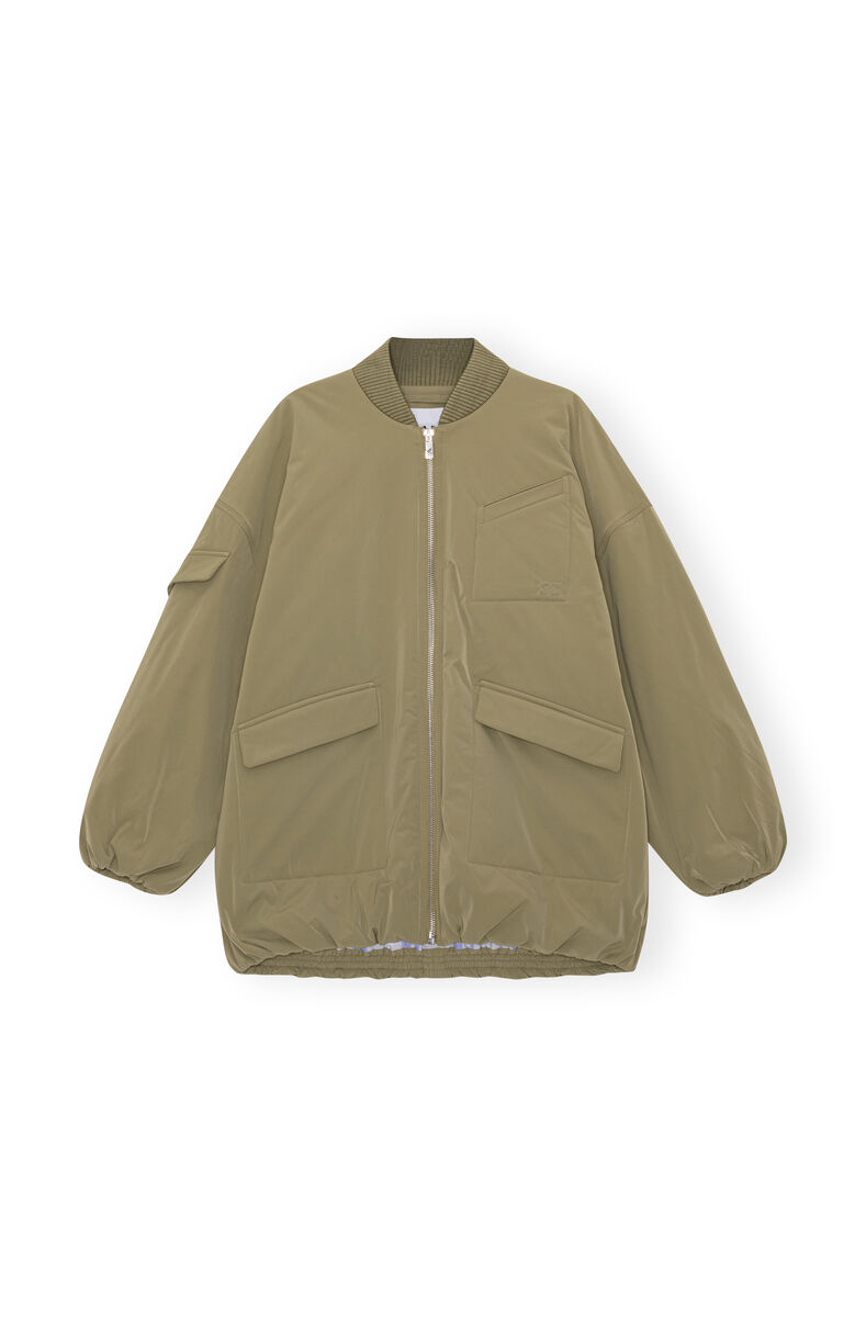 Green Light Twill Oversized bomberjacka, Recycled Polyester, in colour Aloe - 1 - GANNI