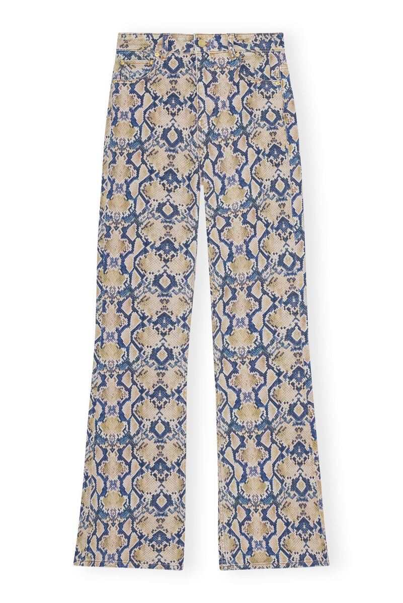 Snake Printed Iry Jeans, Cotton, in colour Safari - 1 - GANNI