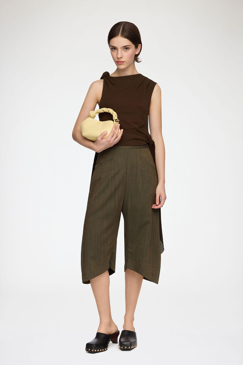 Capri Trousers in Brown Wool Melange, Recycled Wool, in colour Canteen - 1 - GANNI