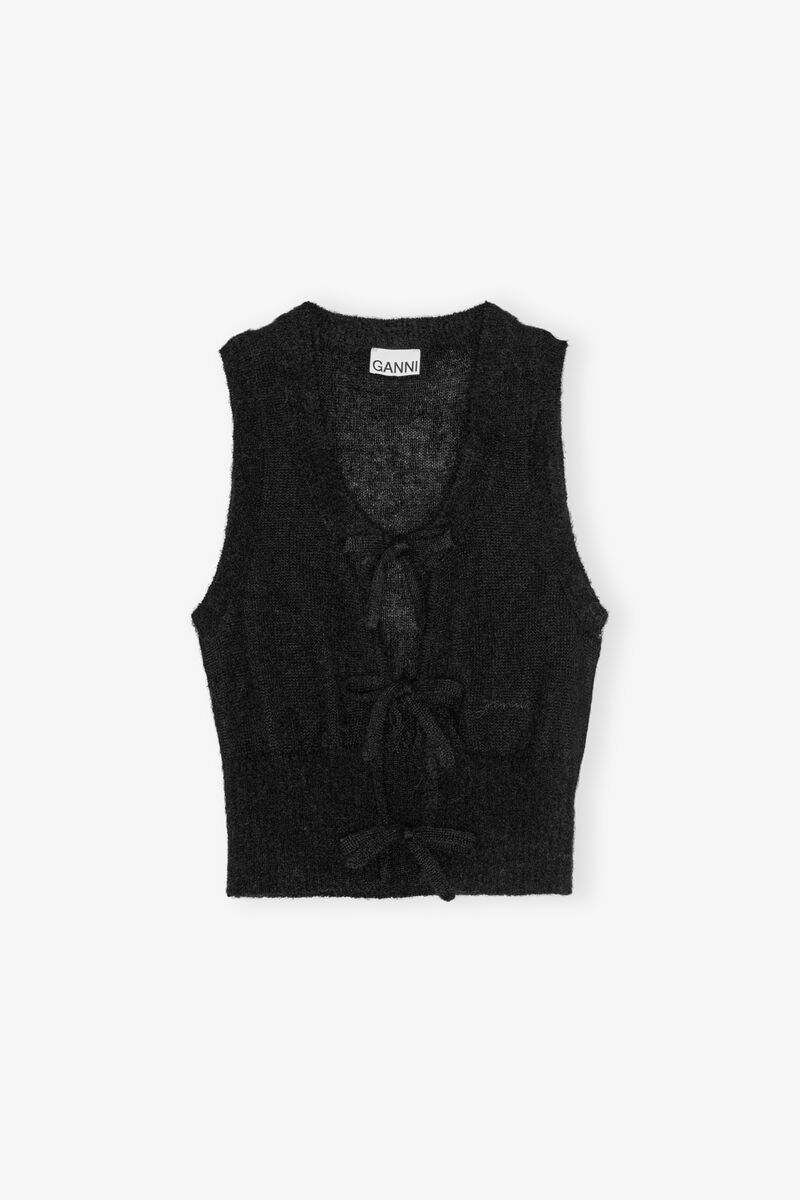 ブラック タイバンドベスト, Mohair, in colour Black - 1 - GANNI