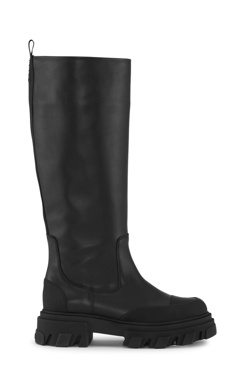 Cleated High Tubular Boots, Leather, in colour Black - 1 - GANNI