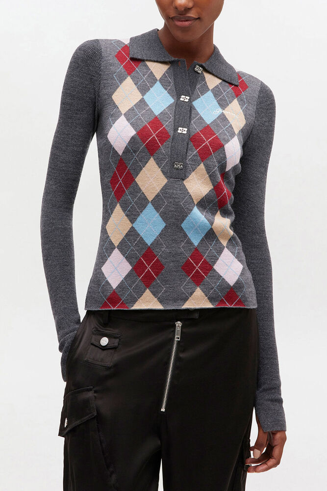 Dark Grey Knitted Polo Shirt, Paloma